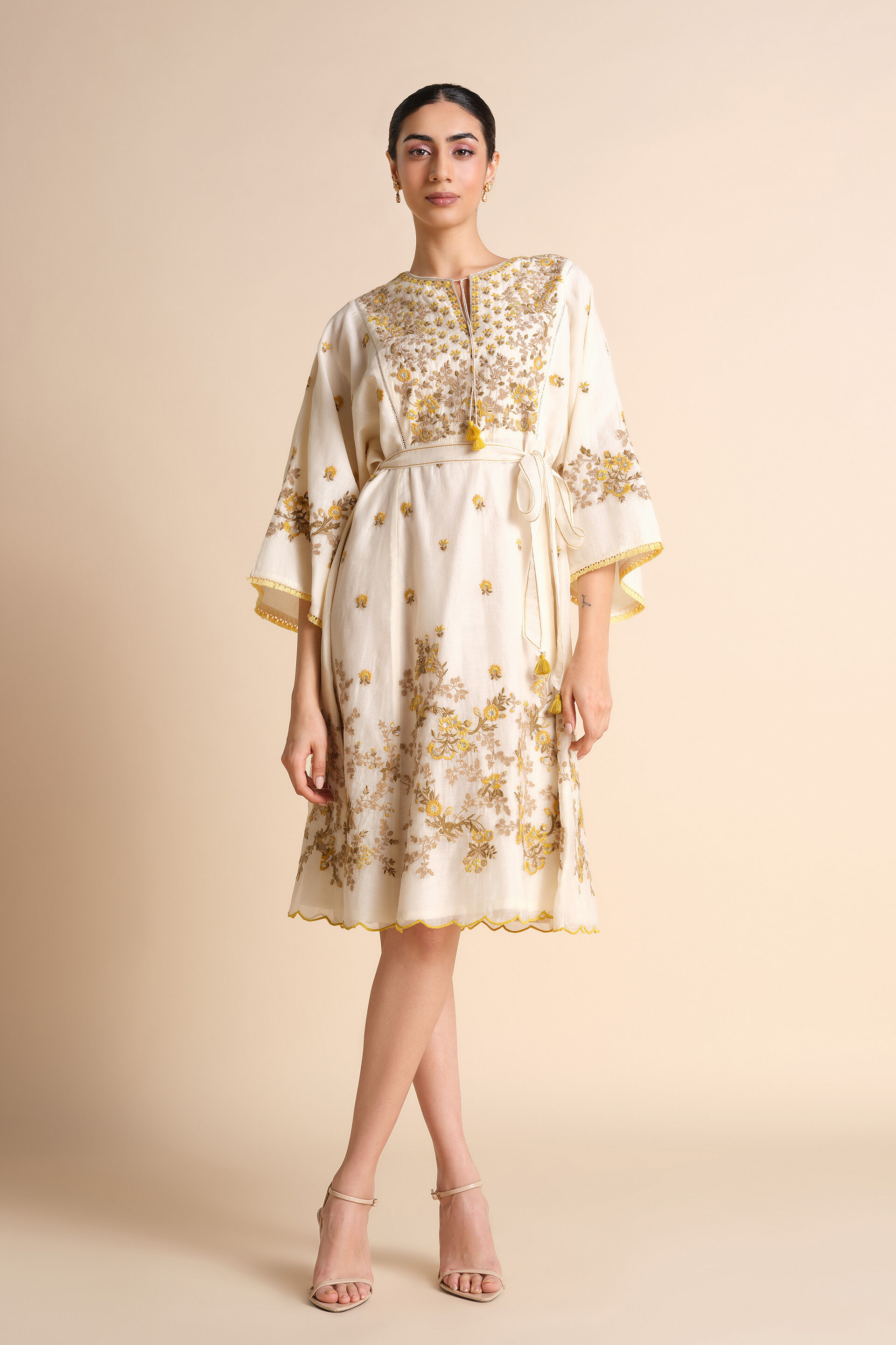 Amra Embroidered Mul Dress - Natural, Natural, image 8